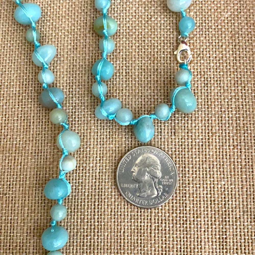 $185 Anthropologie NEW Amazonite Pebbles Crocheted Necklace ~ Boho 🌺 - Picture 2 of 5